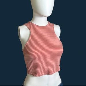 💕 Hearts & Hips Pink Stripped High Neck Crop Top, size M 💕